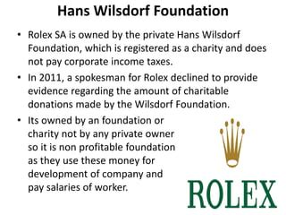 how much of rolex profit goes to charity|the hans wilsdorf foundation.